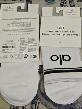 ALO Yoga White Half-Crew Athletic Socks with Black Stripes